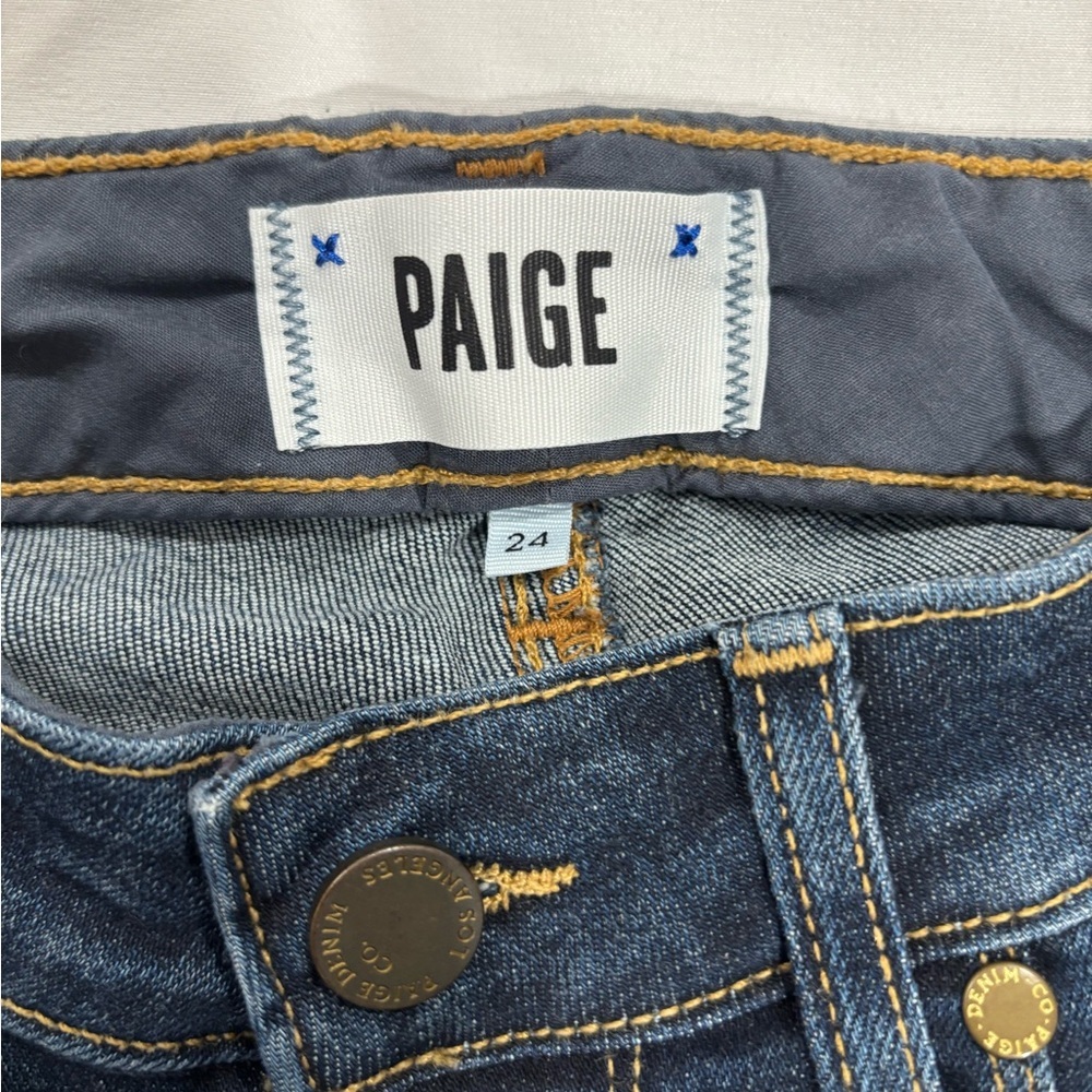 Paige Skyline Ankle Peg Stretch Denim Jeans 24 Dark Wash Mid Rise - Picture 4 of 13
